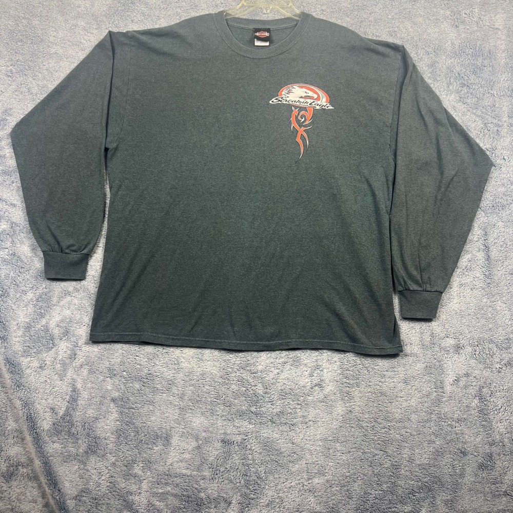 Harley-Davidson Mens 2XL Gray Long Sleeve T-Shirt Screamin Eagle Graphic